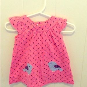 Pink dress with blue birds